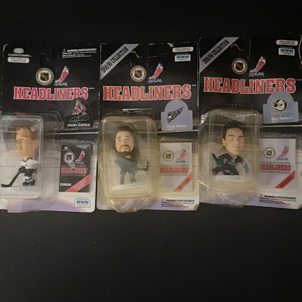 3 - 1998/99 NHLPA Headliners Mini Figures In Packages Hebert, Simon, & Roenick